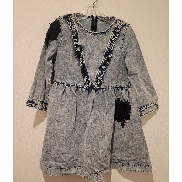 NWOT Pol Denim Mini Dress Stone Wash Jean Dress Size Small Oversized Embroidery - Picture 1 of 7